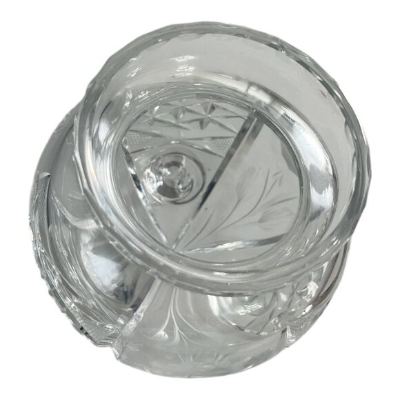 VTG Cut Crystal Condiment Jar with Spoon Notch – Footed Bohemian Style – Molded - Picture 4 of 8